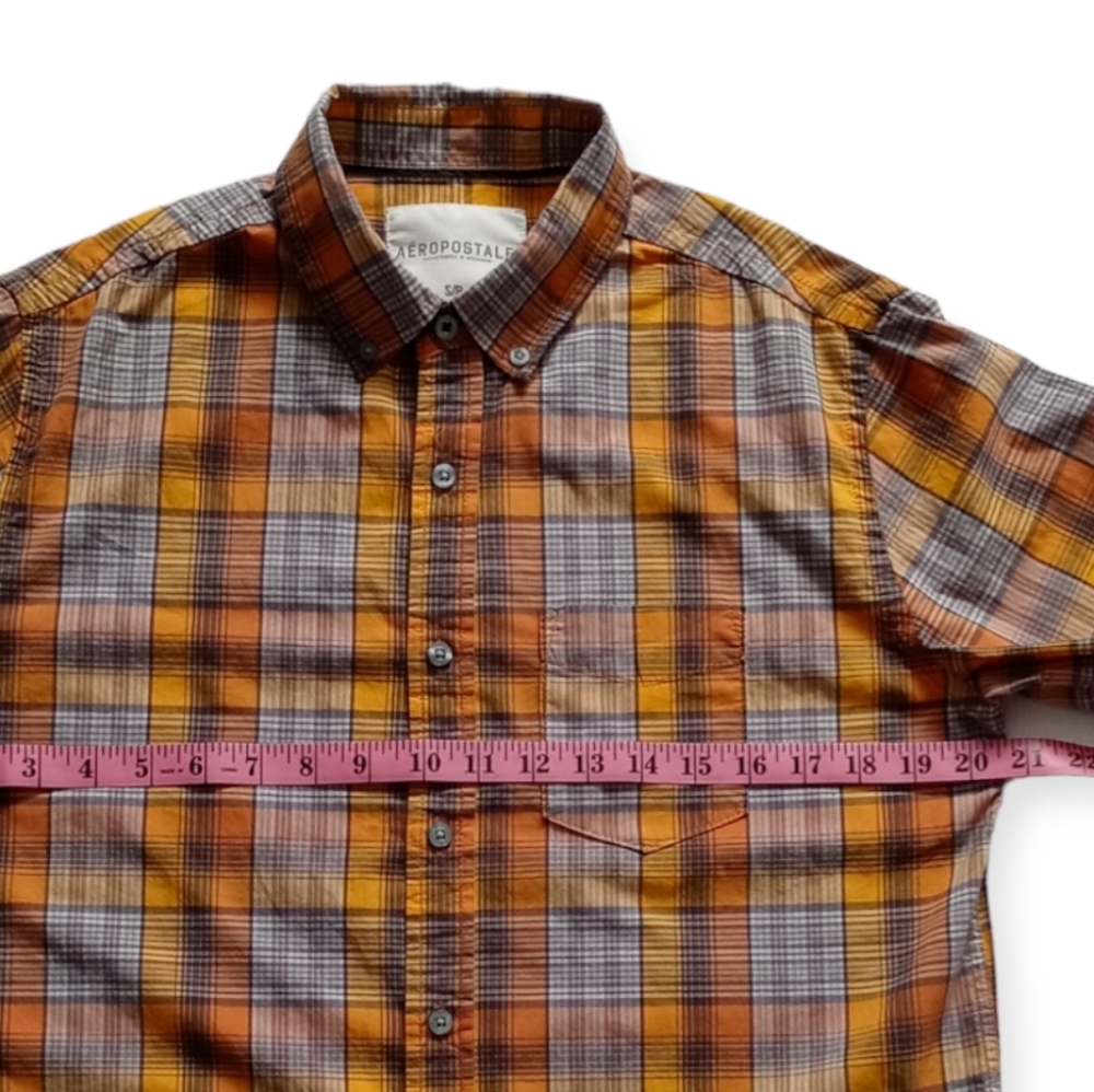 AÉROPOSTALE MEN'S YELLOW PLAID LONG SLEEVE BUTTON UP RELAXED SHIRT.SIZE S/P - Picture 7 of 10